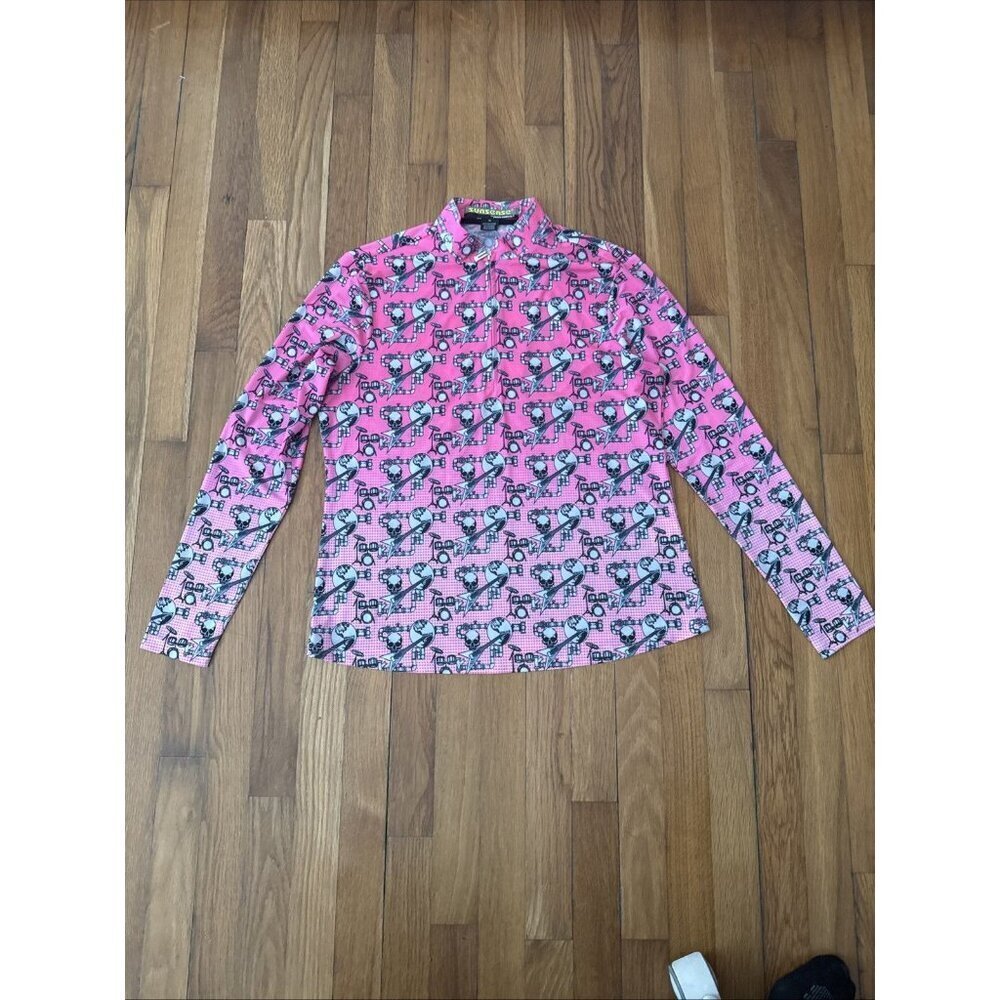 Sunsense Jamie Sadock Women's Pink Guitar Skull Print Zip Long Sleeve Size M